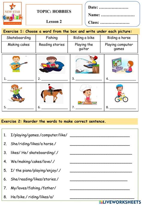 Vi17 Hobbies Lesson 2 Worksheet Live Worksheets