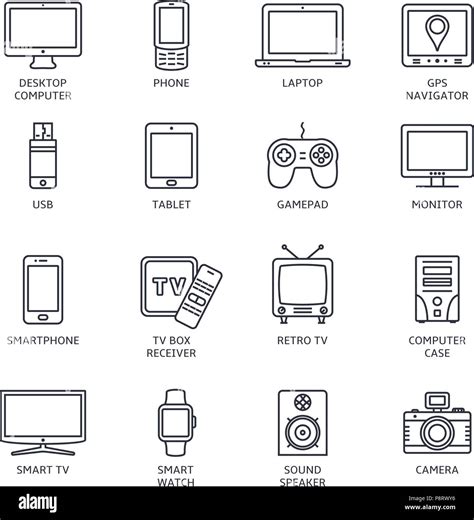 Iconos de línea delgada Los iconos de la tecnología los dispositivos