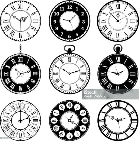 jam retro tua roman vintage putaran jam tangan koleksi vektor gambar