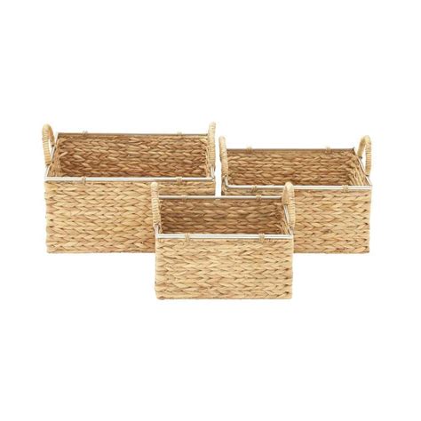 Litton Lane Seagrass Handmade Storage Basket With Handles Set Of 3 41143 The Home Depot