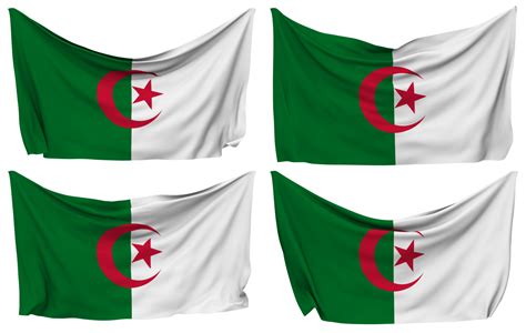 Algeria Pined Flag From Corners Isolated With Different Waving