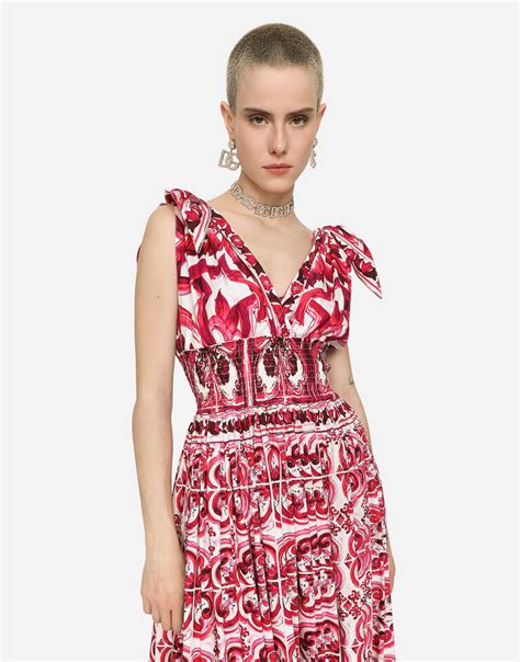 Long Majolica Print Poplin Dress In Multicolor For Women Dolceandgabbana® Us