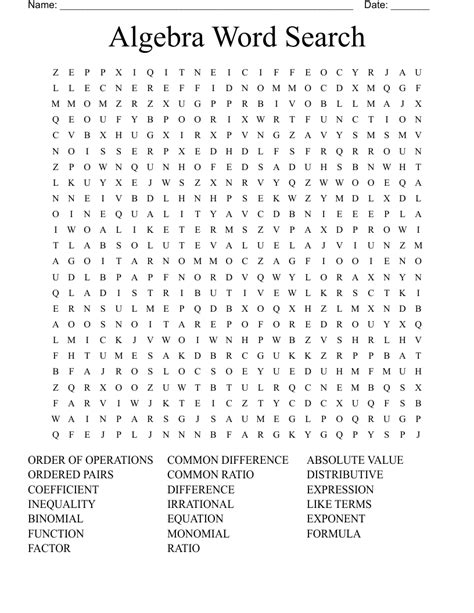 Algebra Word Search Wordmint