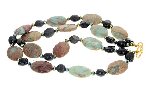 Ajd Beautiful Natural Serpentine And Black Obsidian Double Strand