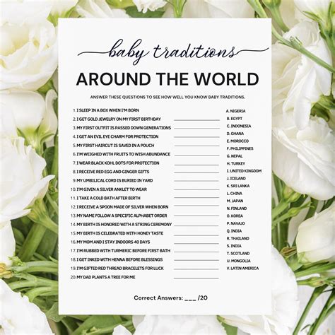 Baby Traditions Around the World Game Printable, Minimalist Fun Baby