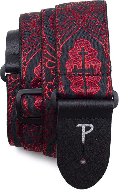 Perris Leathers TWS 7071 Sangle De Guitare Jacquard Rouge Noir 5 1 Cm