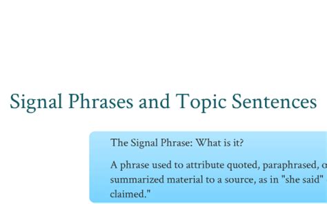 Topic sentences and Signal Phrases by Sierra Moore on Prezi