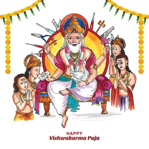 Beautiful Hindu God Vishwakarma Puja Celebration Card Background