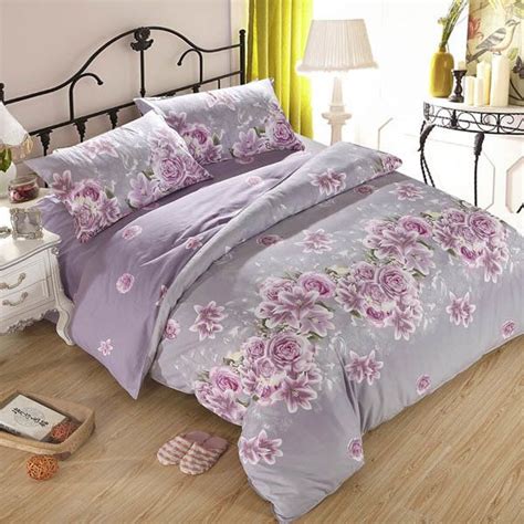 3 Or 4pcs Purple Rose Flower Reactive Print Polyester Fiber Bedding