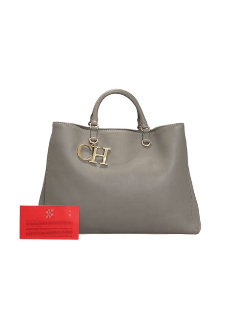 Bolsa Carolina Herrera Leather Ch Tote Bag Cinza Original Gringa