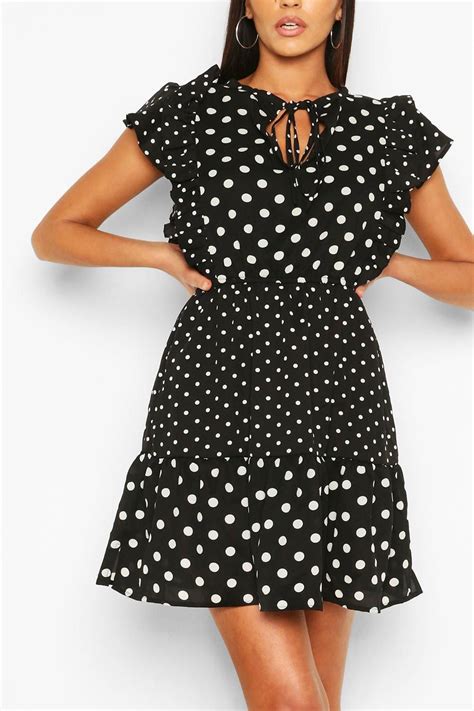 Polka Dot Mini Skater Dress Boohoo Mini Skater Dress Dresses Black Skater Dress