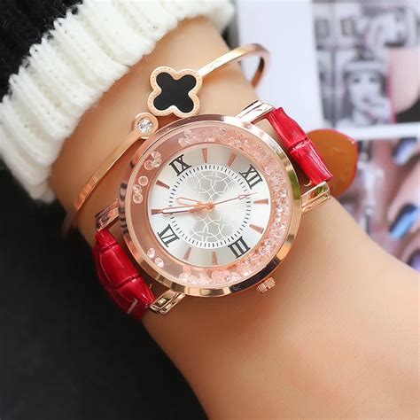 Lexape New Fashion Watch Women Leather Strap Luxury Rhinestone Dial