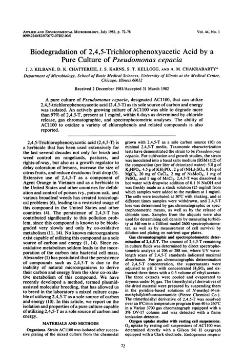 PDF Biodegradation Of 2 4 5 Trichlorophenoxyacetic Acid By A Pure