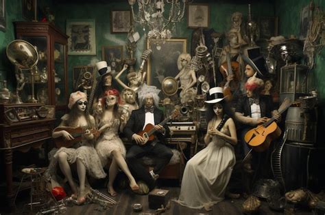 Premium Ai Image A Painting Of A Group Of People Playing Instruments