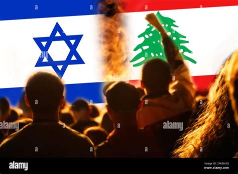 Israel Lebanon war. Flags of Israel and Palestine background. Concept ...