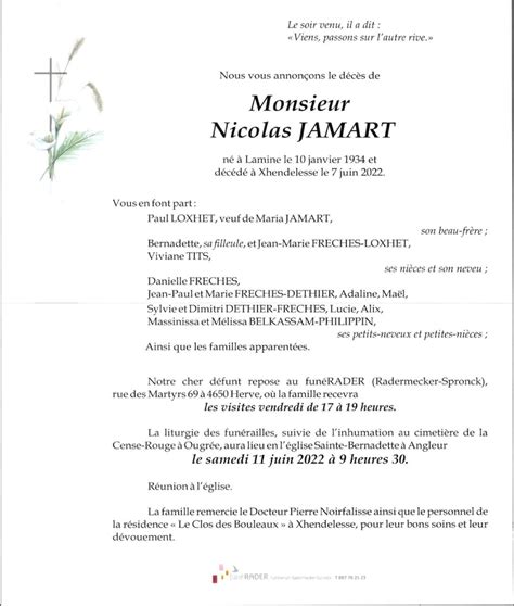 Décès De Monsieur Nicolas Jamart 07 06 22 Annonce Nécrologique