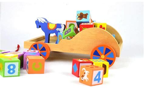 Wooden Educational Building Arabic Alphabet Blocks Bolcks Carriage Toy