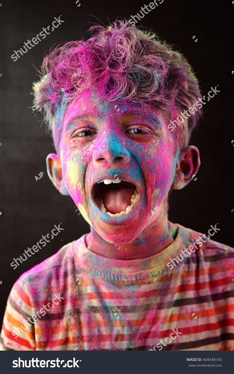 Screaming Portrait Boy Face Smeared Colored Stock Photo 404448160