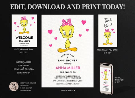 Tweety Bird Baby Shower Invitation Sweet Bird Baby Shower Invitation