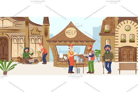 Homeless People Characters Cadger Pre Designed Vector Graphics ~ Creative Market