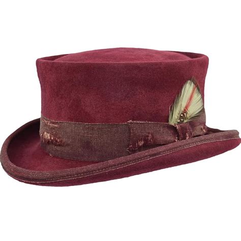 Melegari Western Desert Rat Aged Top Hat Bordeaux Uk Handmade