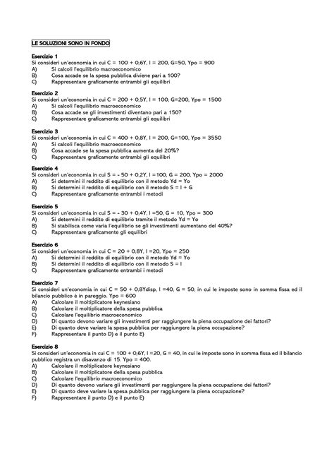 Esercizi Economia Le Soluzioni Sono In Fondo Esercizio Si Consideri