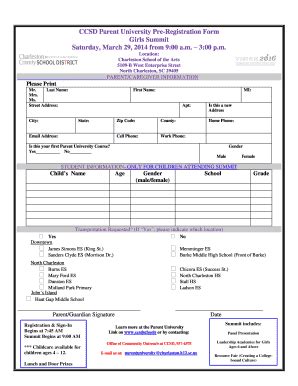 Fillable Online Ccsd Parent University Pre Registration Form Fax Email