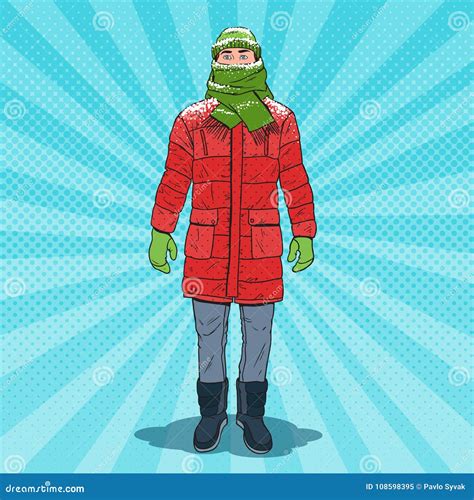 Pop Art Frozen Man in Warm Winter Clothes. Cold Weather Stock Vector - Illustration of male ...