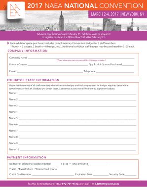 Fillable Online 2017 Exhibitor Badge Form Fax Email Print PdfFiller