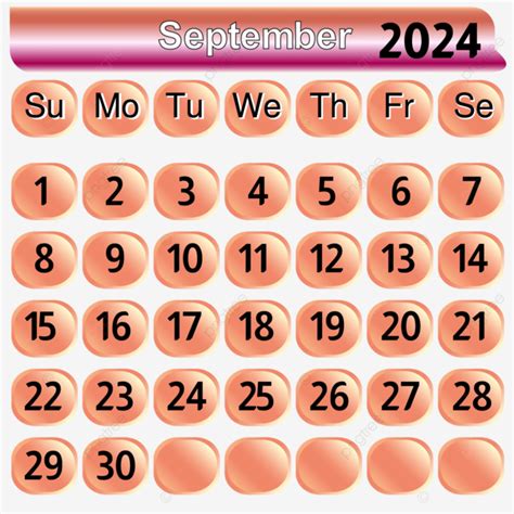 Calendario Del Mes De Septiembre 2024 En Color Rosa Vector PNG Mes De