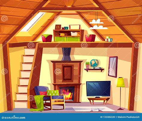 Vector Duplex Cross Section Mansarda Living Room Stock Vector