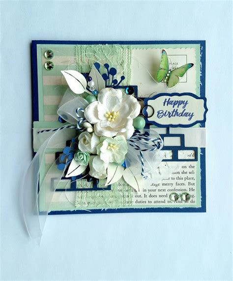 Blue And Mint Green Shabby Chic Birthday Card