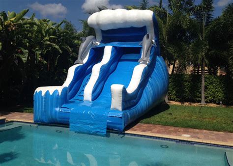 Cuatom Made Size Wave Commercial Inflatable Slide For Mrtal Frame Swimming Pool