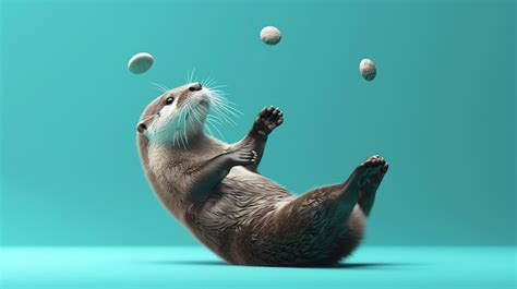 Premium Photo | A cute baby otter is playing with three pebbles The ...