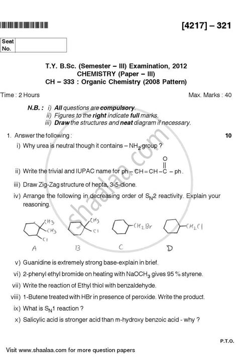 Organic Chemistry B Sc Chemistry Semester Tybsc Question