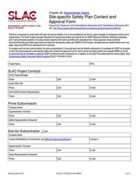 Fillable Online Group Slac Stanford Site Specific Safety Plan