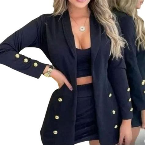 Conjunto 3 Peças Max Blazer Alfaiataria Cropped Short Saia Josy Modas