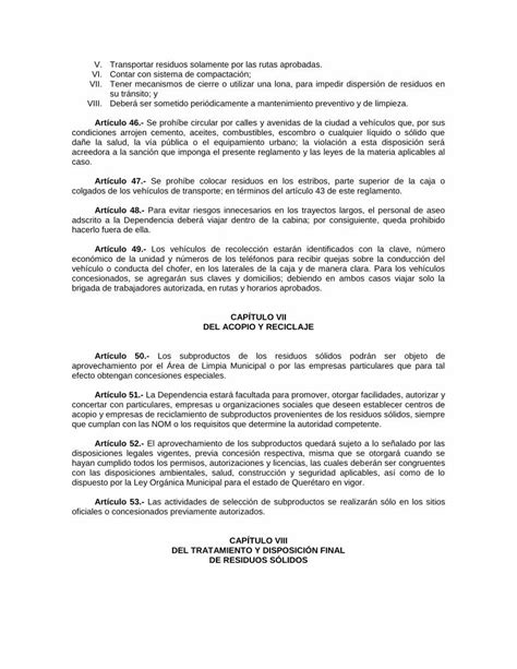 Pdf Reglamento De Limpia RecolecciÓn Traslado Publica El