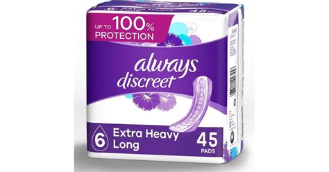 Always Discreet Incontinence Pads For Women Extra Heavy Absorbency Long Length 45 Count 24