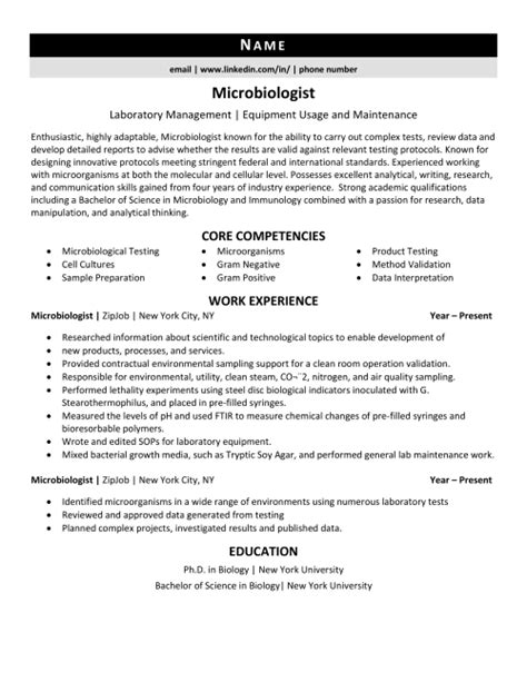 Microbiology Resume Template