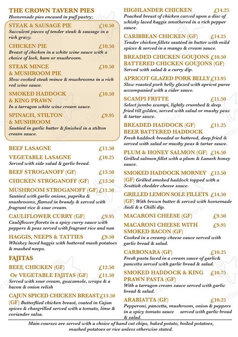 Menu at The Crown Tavern pub & bar, Lanark