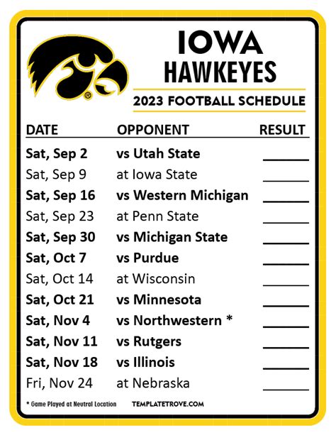 Printable 2023 Iowa Hawkeyes Football Schedule