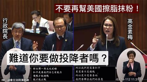 “work” “交流” 高金素梅 總質詢 陳建仁 疑美論 學人計畫 毀台計畫 行政院長施政報告 20230314 院會 【立法院演哪齣