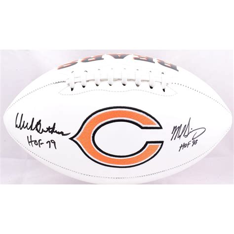 Mike Singletary Dick Butkus Signed Bears Logo Football Inscribed HOF