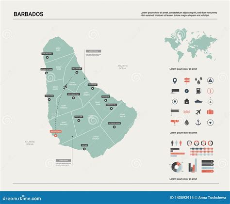 Vector Map Of Barbados High Detailed Country Map With Division Cities