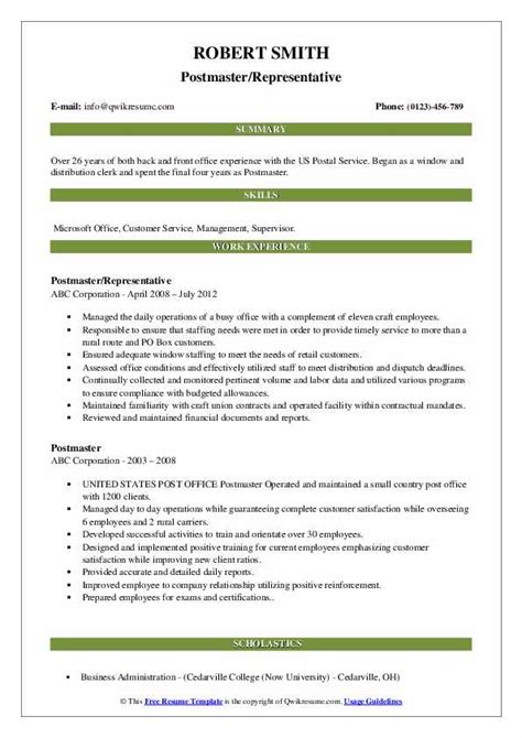 Postmaster Resume Samples Qwikresume