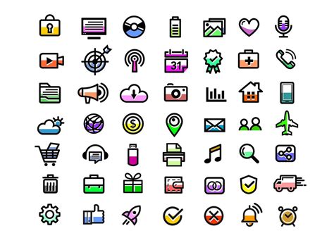 Set of high quality colorful web icons 1117362 Vector Art at Vecteezy