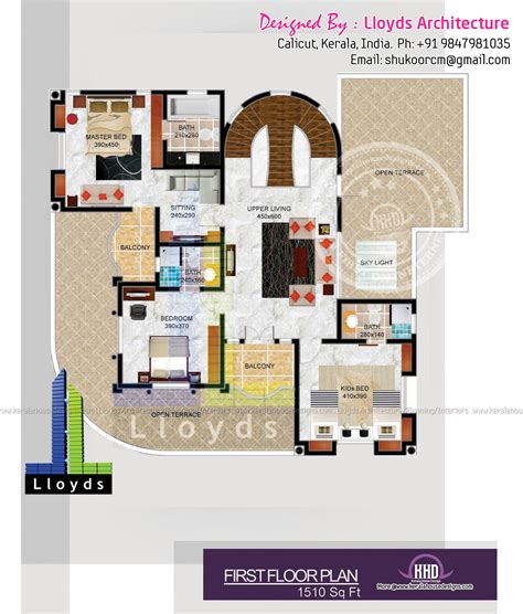 5 Bedroom Luxurious Bungalow floor plan and 3D View | Home Kerala Plans