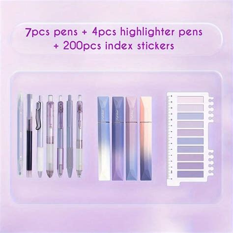 12pcs Grape Purple Stationery Set 7pcs Various Style Neutral Pens With