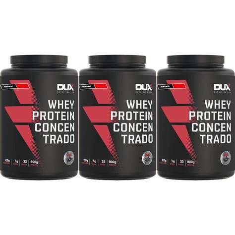 Kit 3X Whey Protein Concentrado 900g Morango Dux Nutrition OtimaNutri